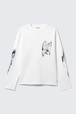 White - Abstract Print - Great Boxy Graphic Long Sleeve T-shirt - 0