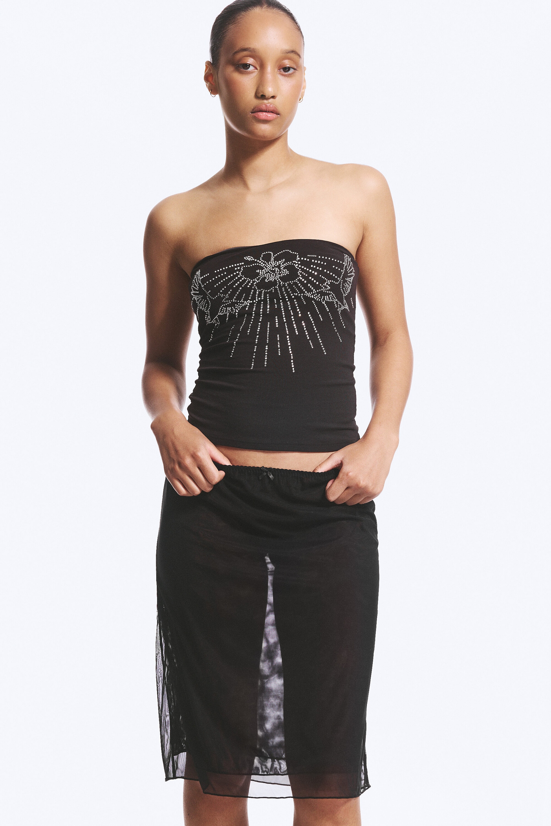 Black - Double Layered Mesh Skirt - 2