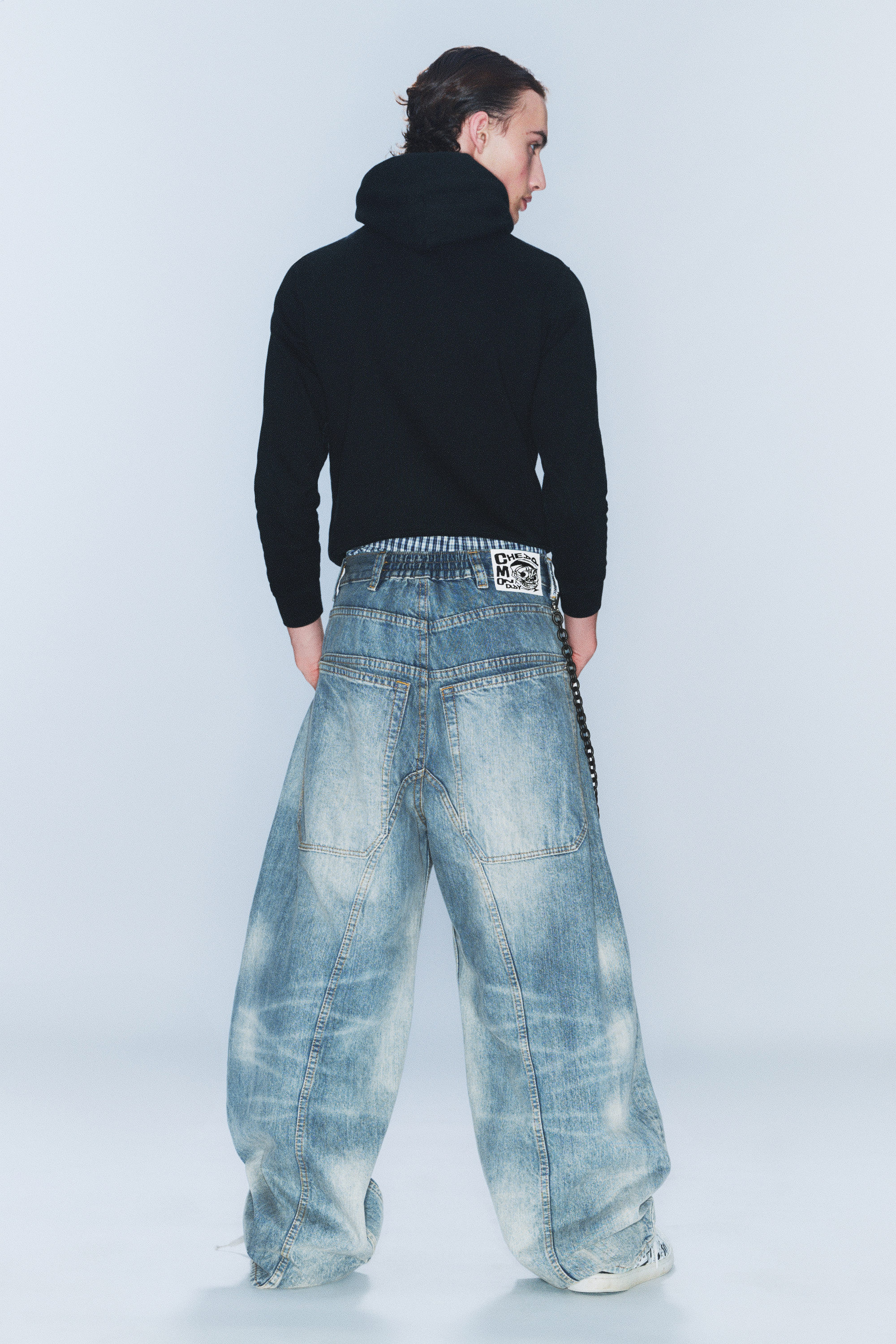 Cloudy Blue - Mittelblau - Dunno Unisex Low Rise Loose Barrel Leg Jeans - 4