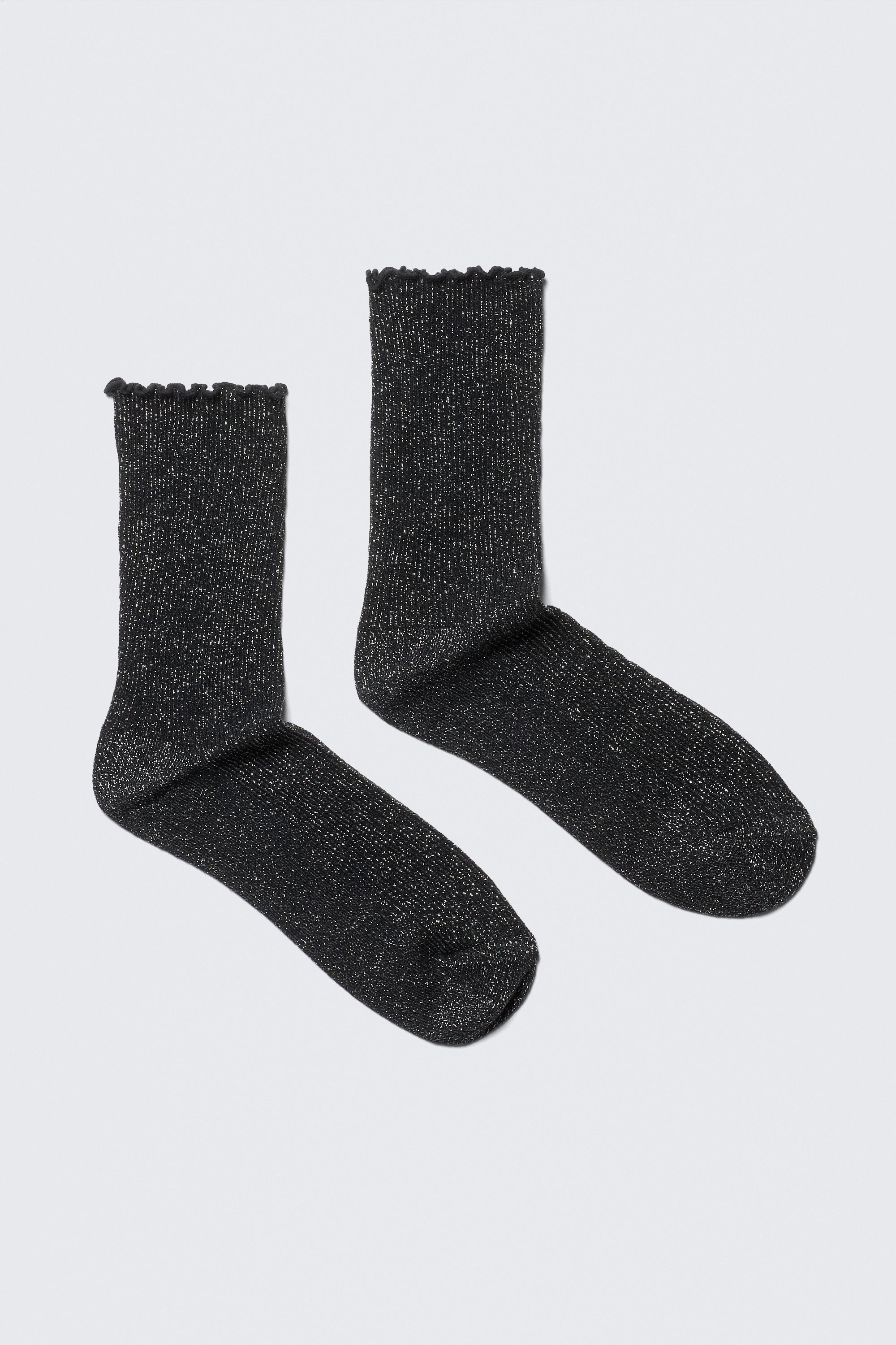 Schwarz mit Glitzer - 2er-Pack Glitzersocken mit Rüschenkante