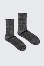 Black Glitter - 2-pack Frill-Edge Glitter Crew Socks - 0