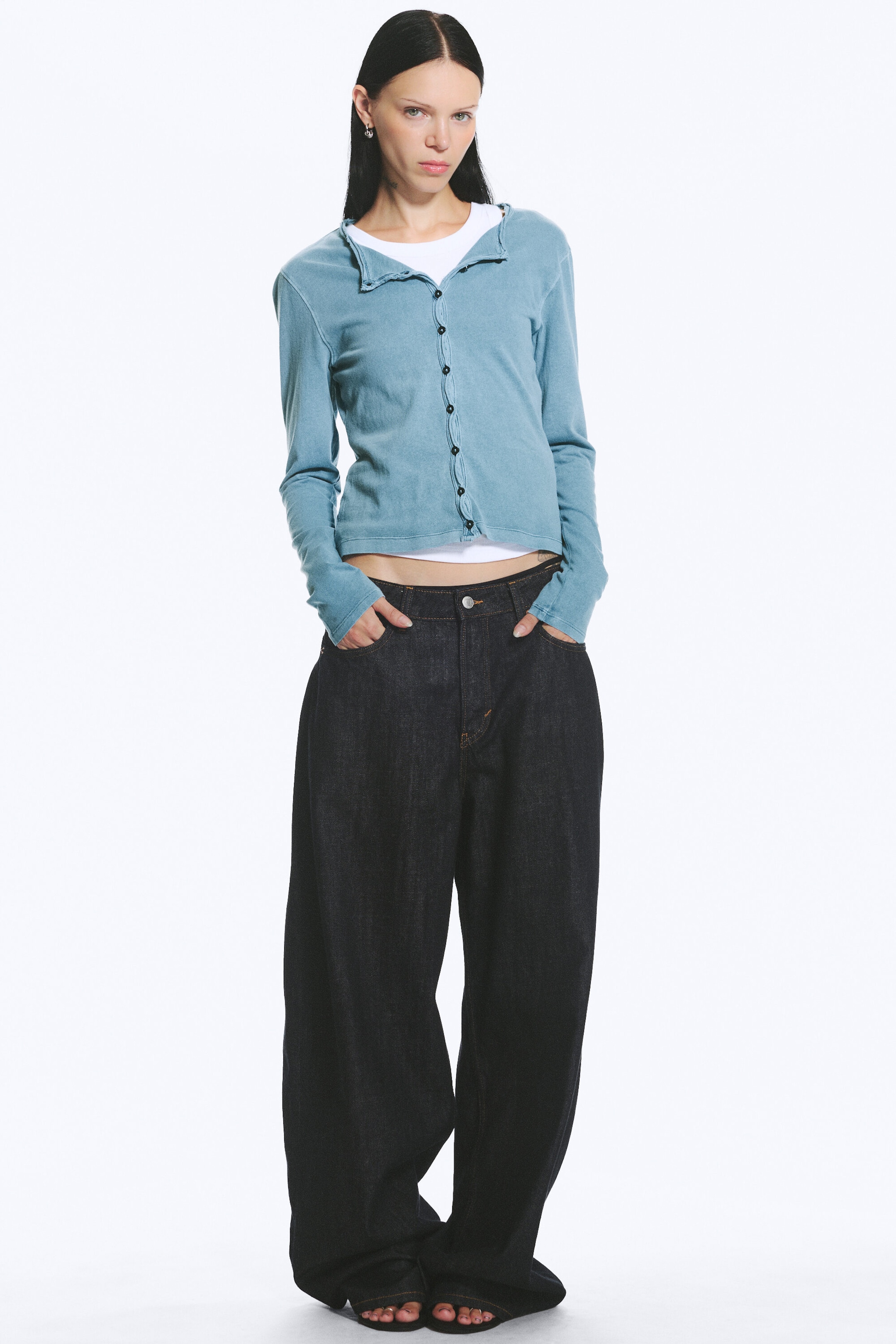 Støvet blå - Slim jersey-cardigan - 2