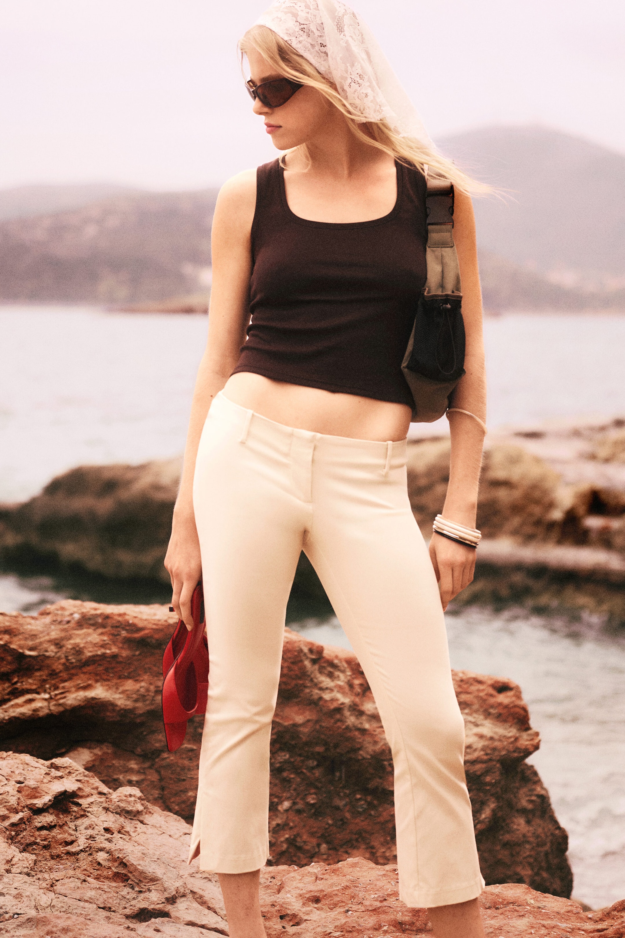Beige cendré clair - Pantalon capri taille basse - 1