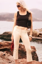 Vaal lichtbeige - Capribroek met lage taille - 0