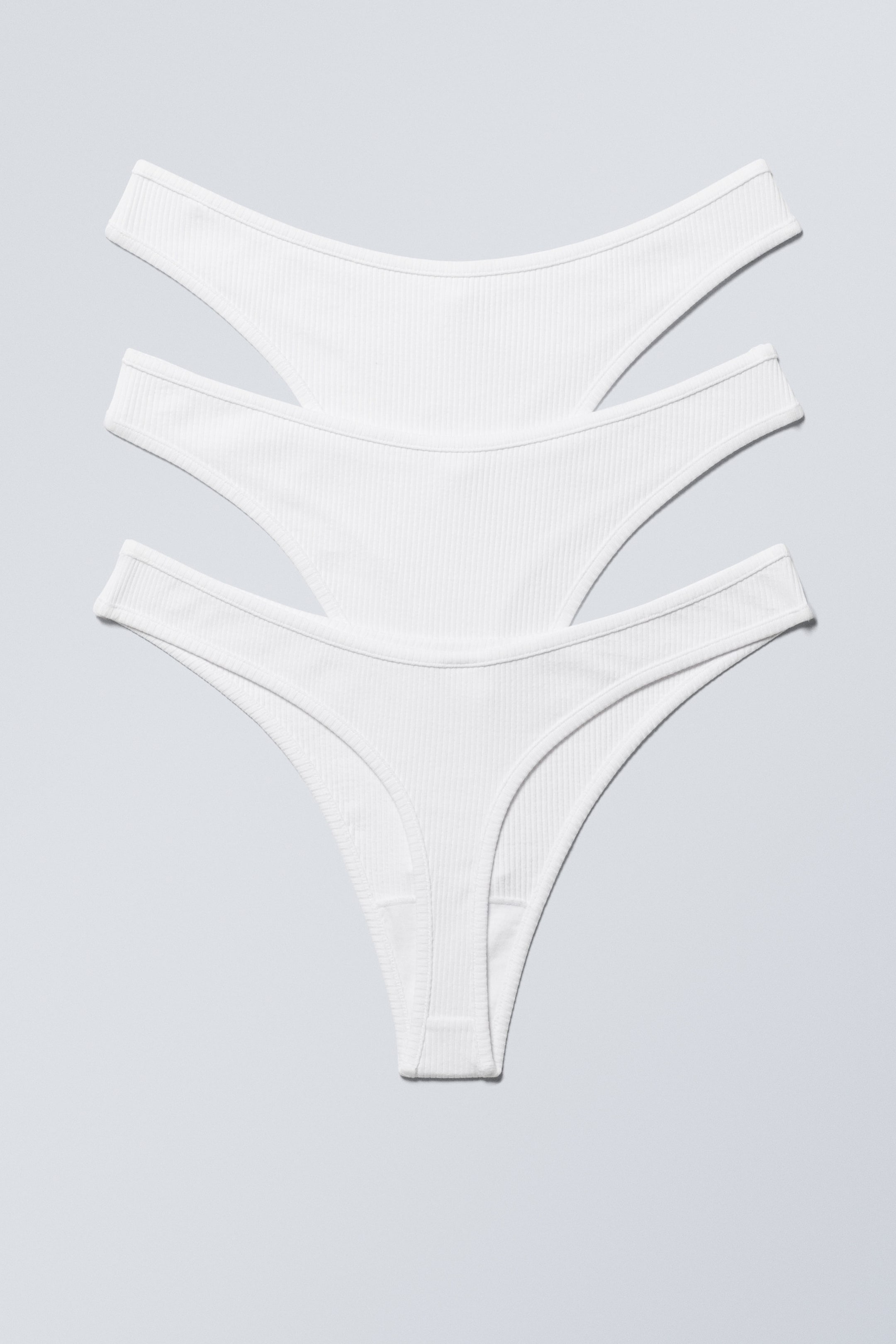 White - 3-pack Rib Cotton Thongs - 1