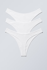 White - 3-pack Rib Cotton Thongs - 1