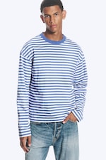 Blue & White Stripe - Loose Boxy Long-Sleeved T-shirt - 0
