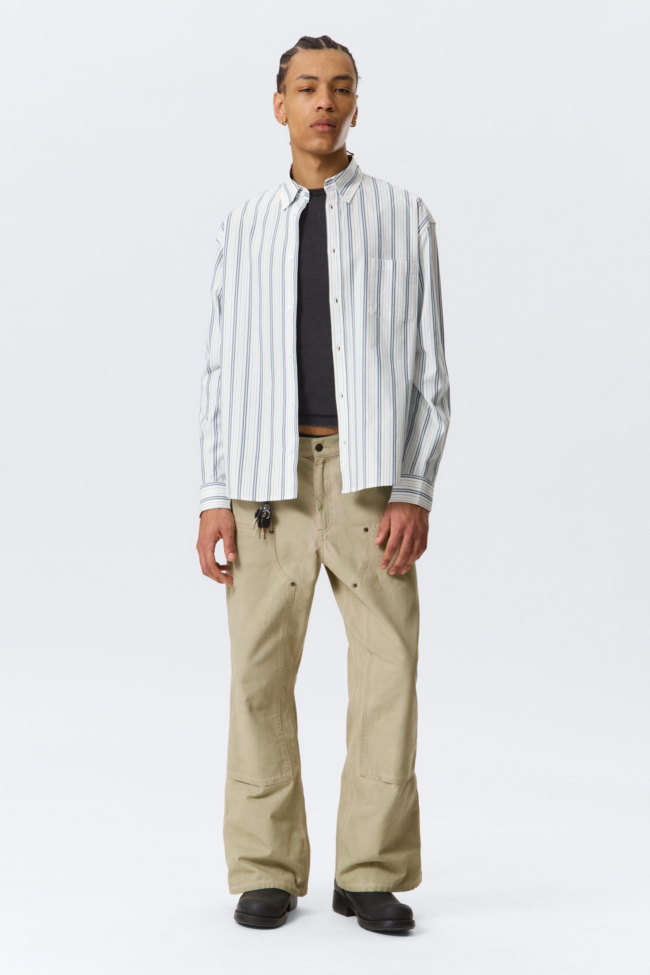 White - Blue Stripes - Lockeres Poplin-Hemd mit Knopfleiste - 2