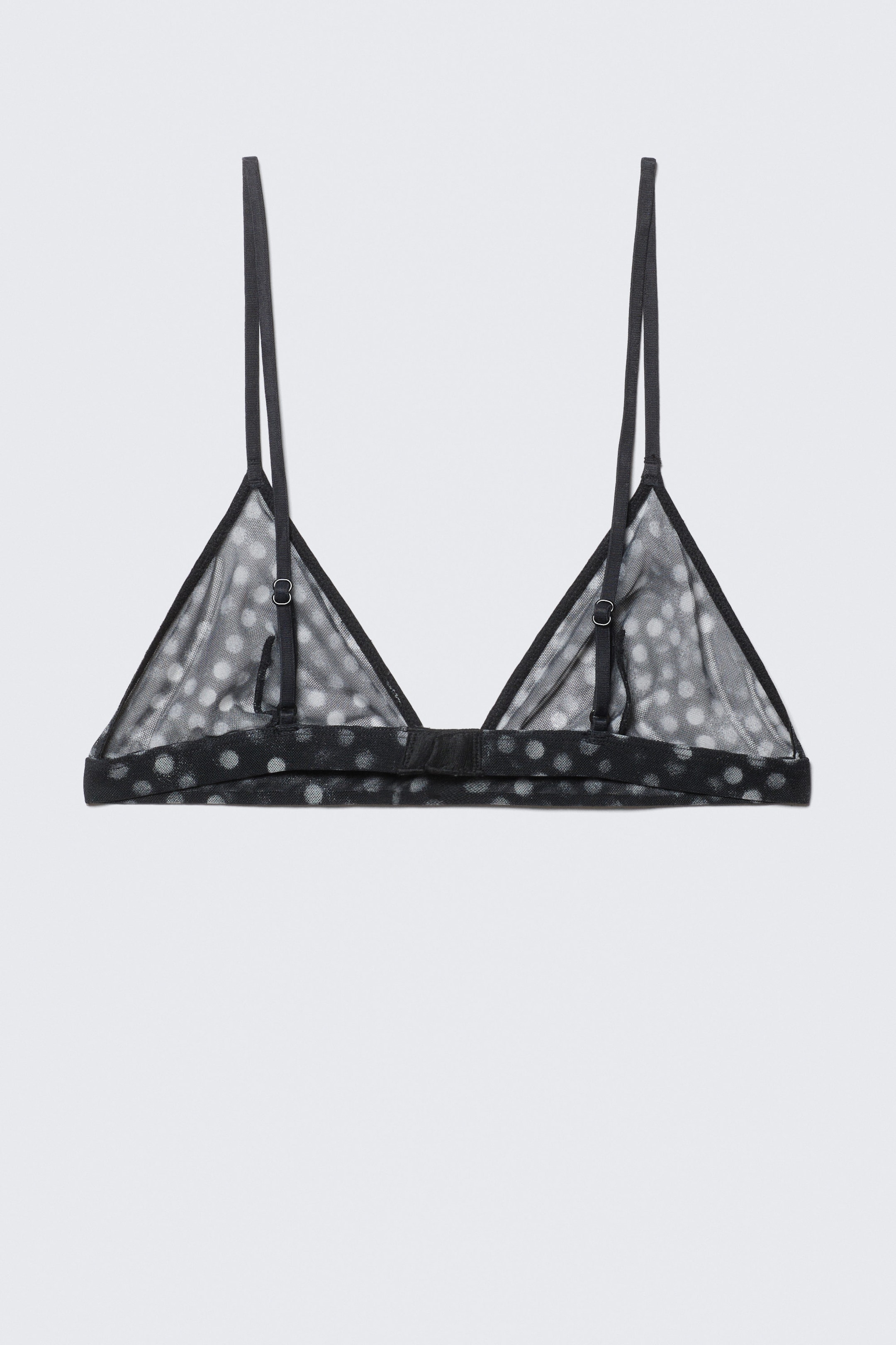 Black - Dots - Printed Mesh Triangle Bra - 2