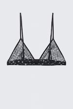 Black - Dots - Printed Mesh Triangle Bra - 1