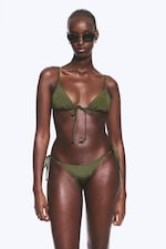 Dark Green - Shimmer - Mid Rise Brazilian Tie Bikini Bottoms - 0