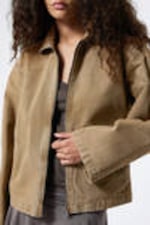 Taupe met wassing - Gewassen canvas jack met rits - 1
