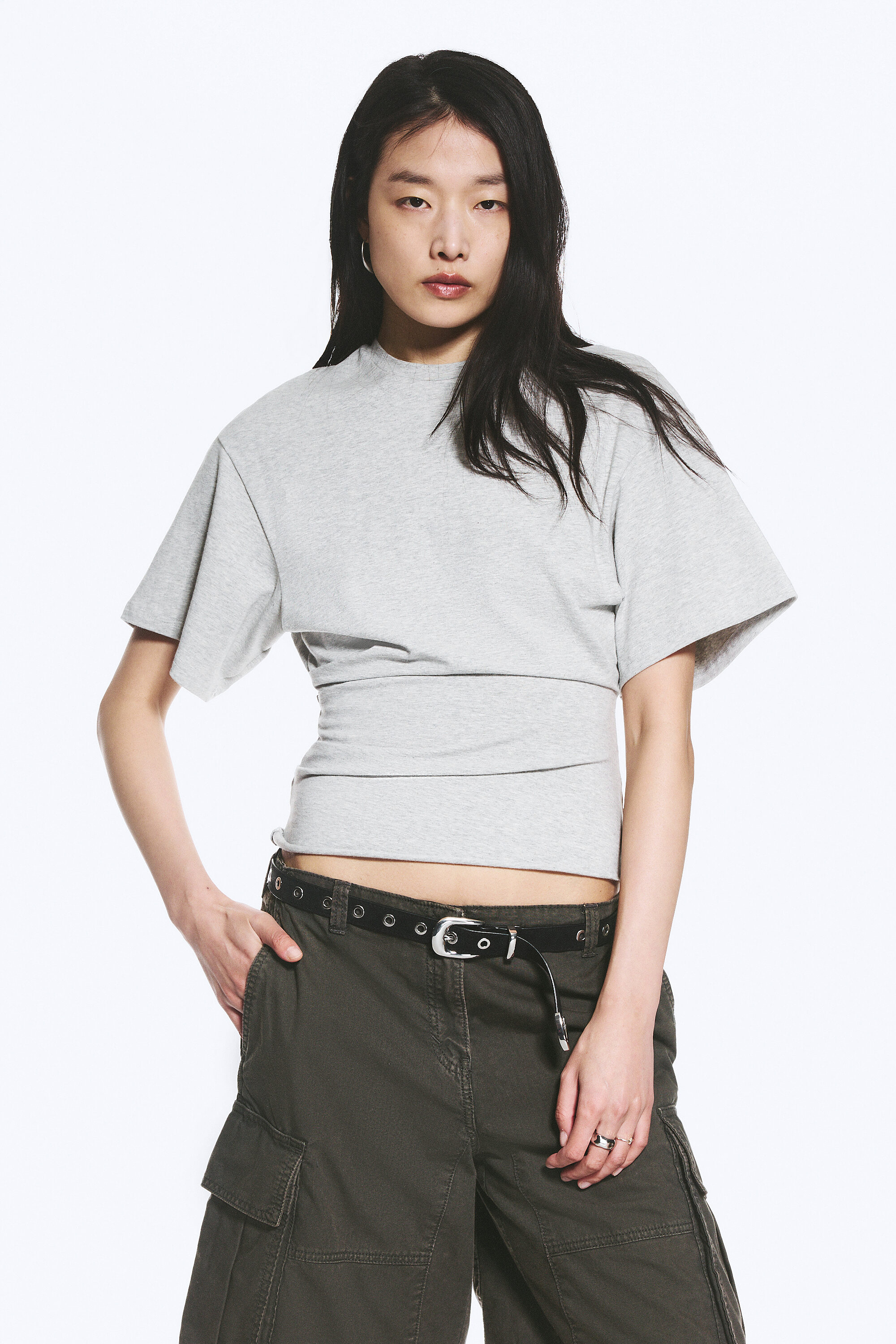 draped fitted t-shirt - Grey Melange | Weekday WW