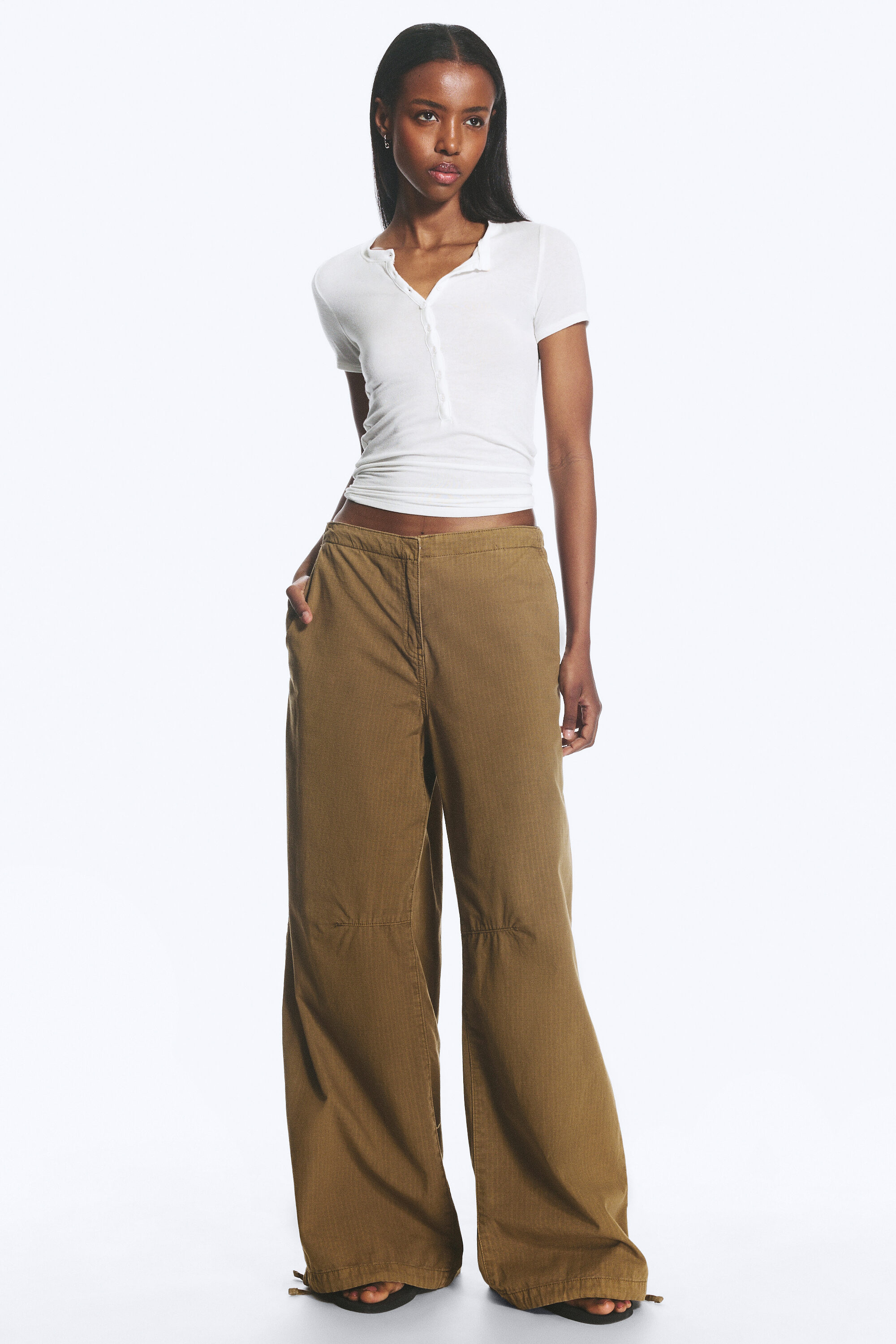 low rise baggy ripstop trousers - Dark Khaki | Weekday WW