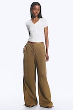 Dark Khaki - Low Rise Baggy Ripstop Trousers - 0