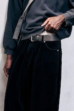 Black - Pleated Corduroy Baggy Trousers - 2