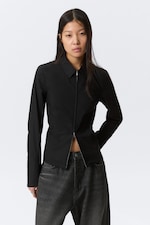 Black - Long-Sleeved Fitted Zip Shirt - 0