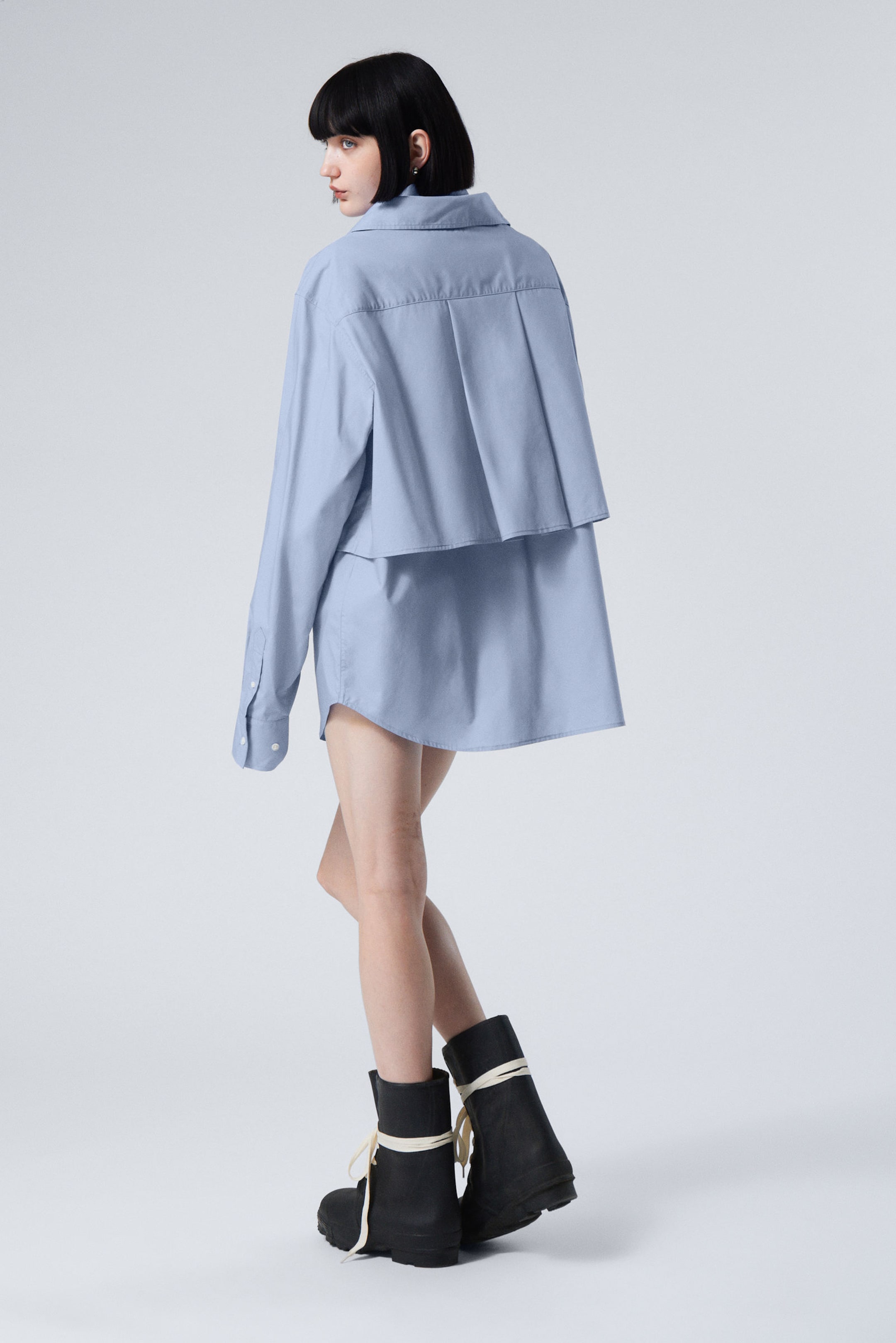 Light Blue - Double-Layered Oversized Shirt - 4