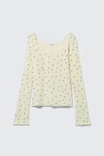 Light Yellow - Dots - Long-Sleeved Slim Fit Scoop Neck Top - 3
