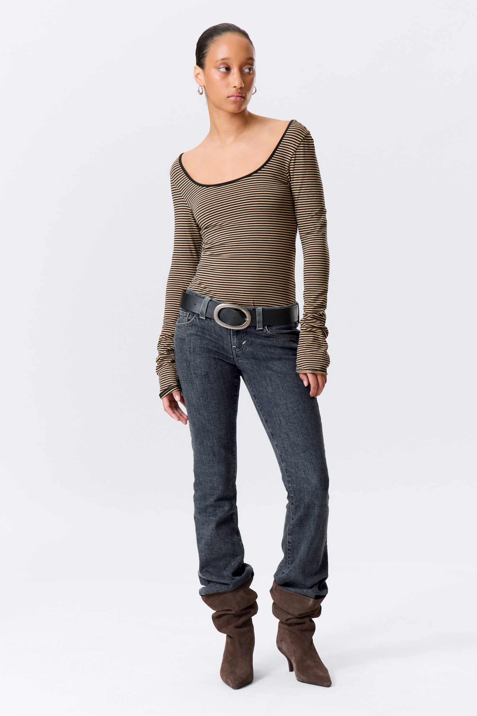 Top z długim rękawem i z długim rękawem - Beżowy/Czarny pasek/Jasnoróżowy/Brązowy pasek/Jasnożółty - kropki/Biały/Czarny/Różowo-bordowe paski/Ciemnobrązowy/Black & White Stripes - 2