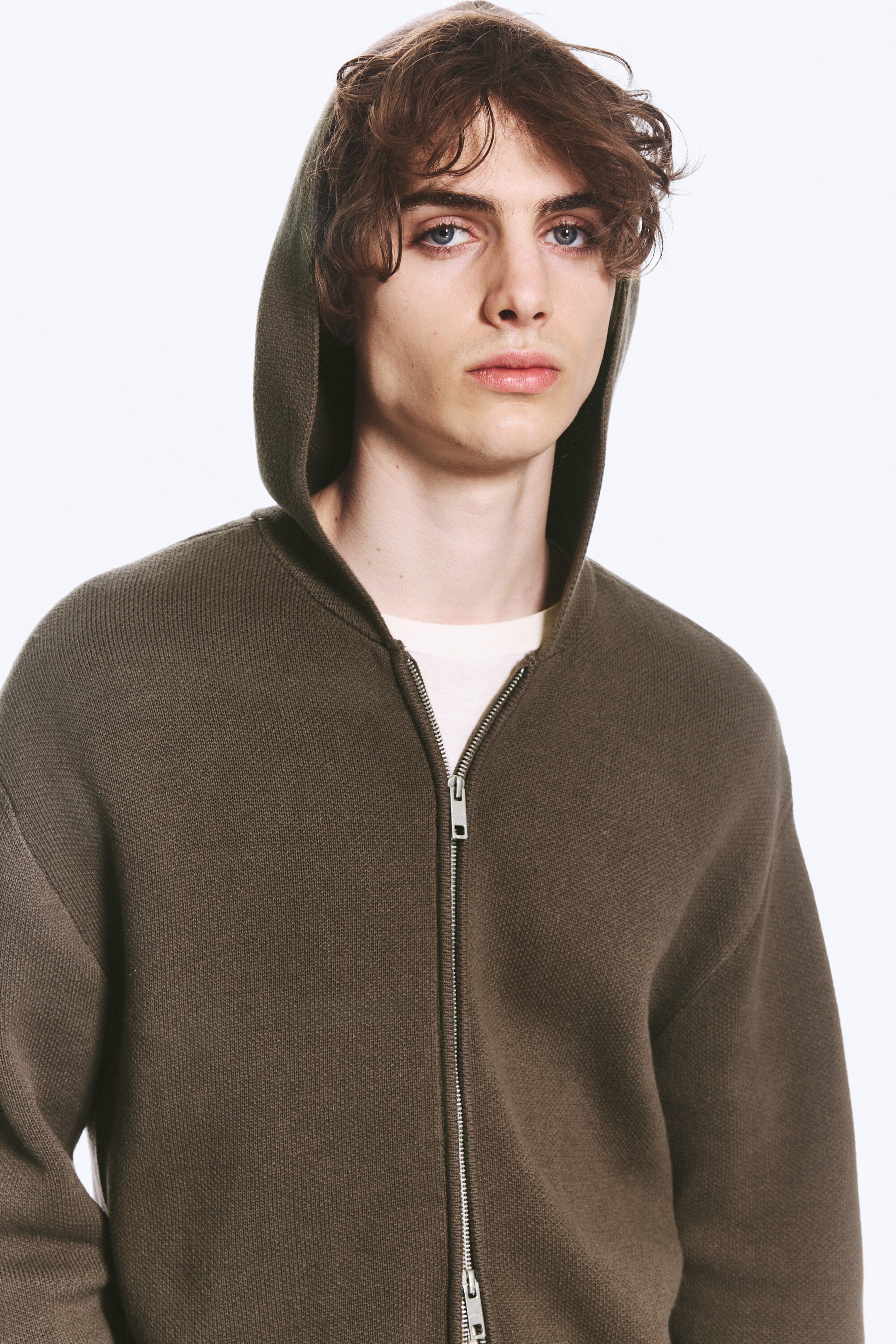 Khakigrön - Stickad zip-through-hoodie - 2