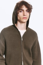 Khakigrön - Stickad zip-through-hoodie - 1