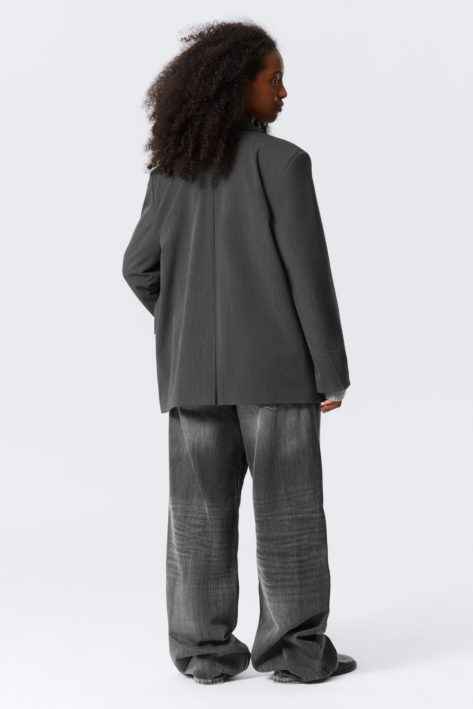 Draped Suiting Blazer - Dark Grey Melange - 5