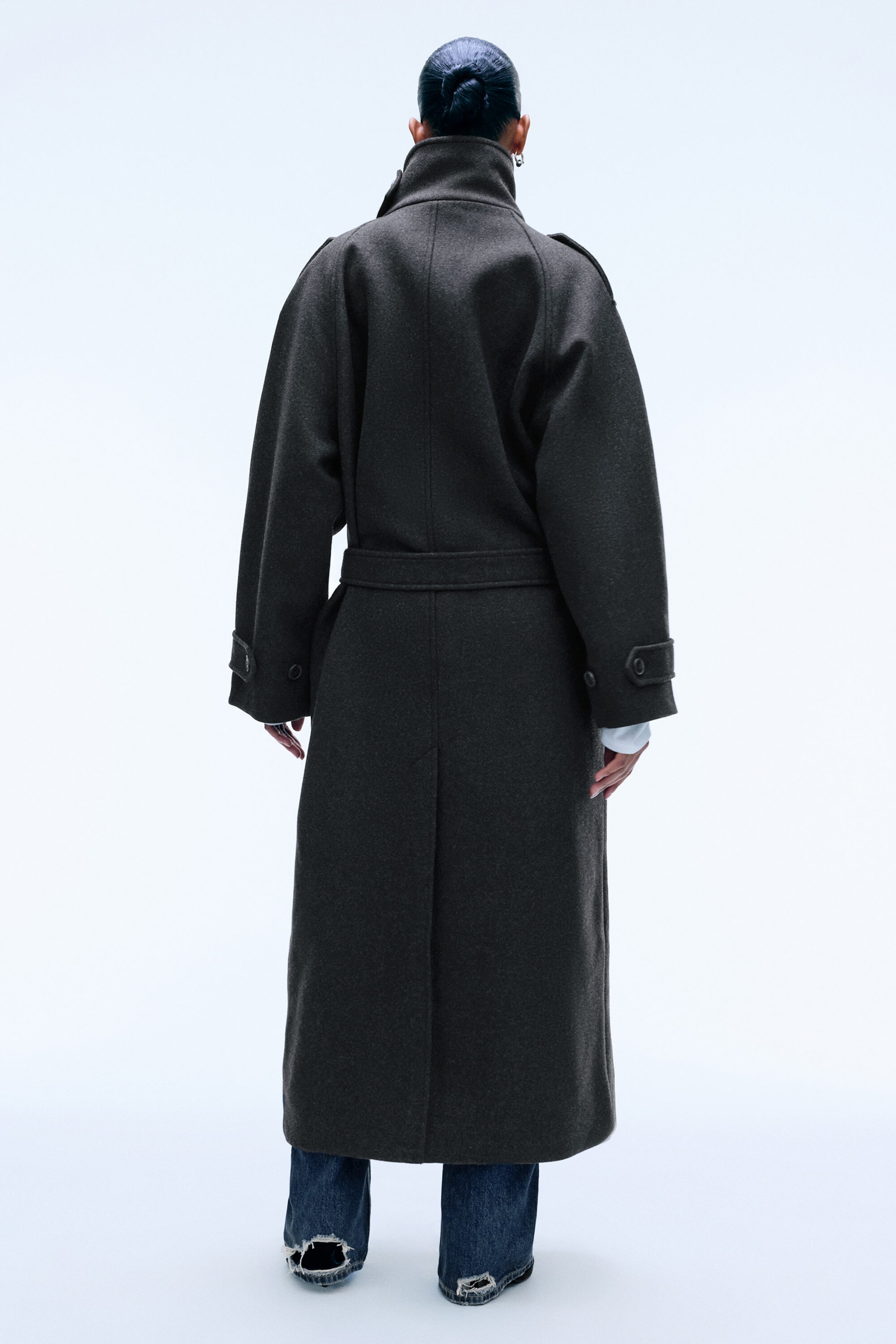Dark Grey Melange - Belted wool-blend coat - 4