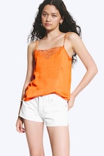 Orange - Satin Lace Top - 0