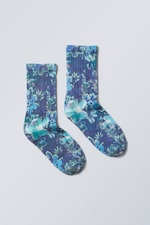 Blau/Geblümt - Bedruckte Sportsocken - 0