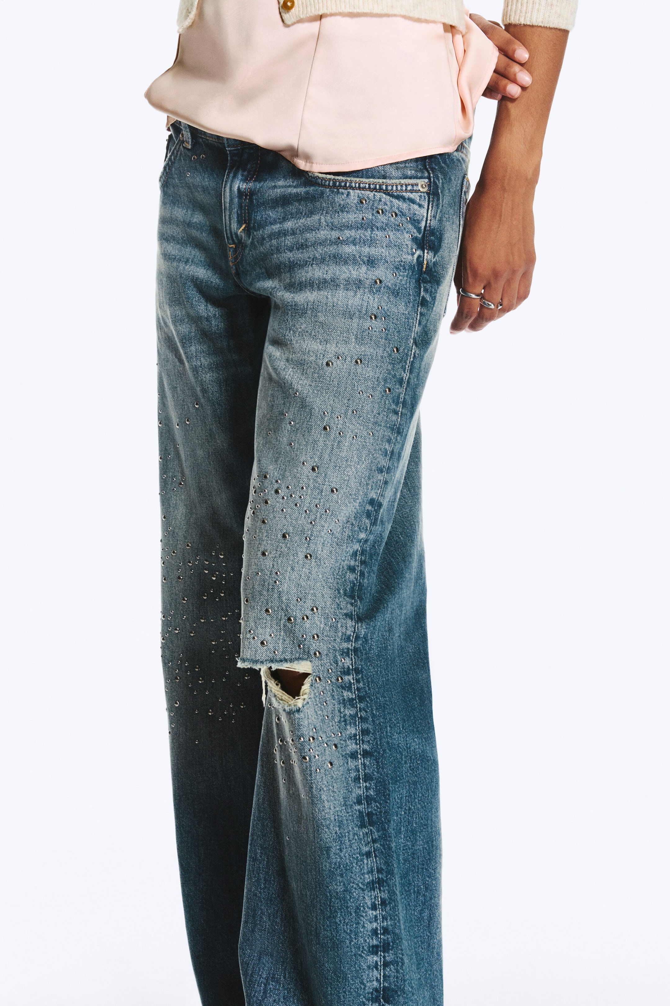 Metal Blue - Mittelblau - IMOO STUDDED LOW WAIST LOOSE WIDE JEANS - 2