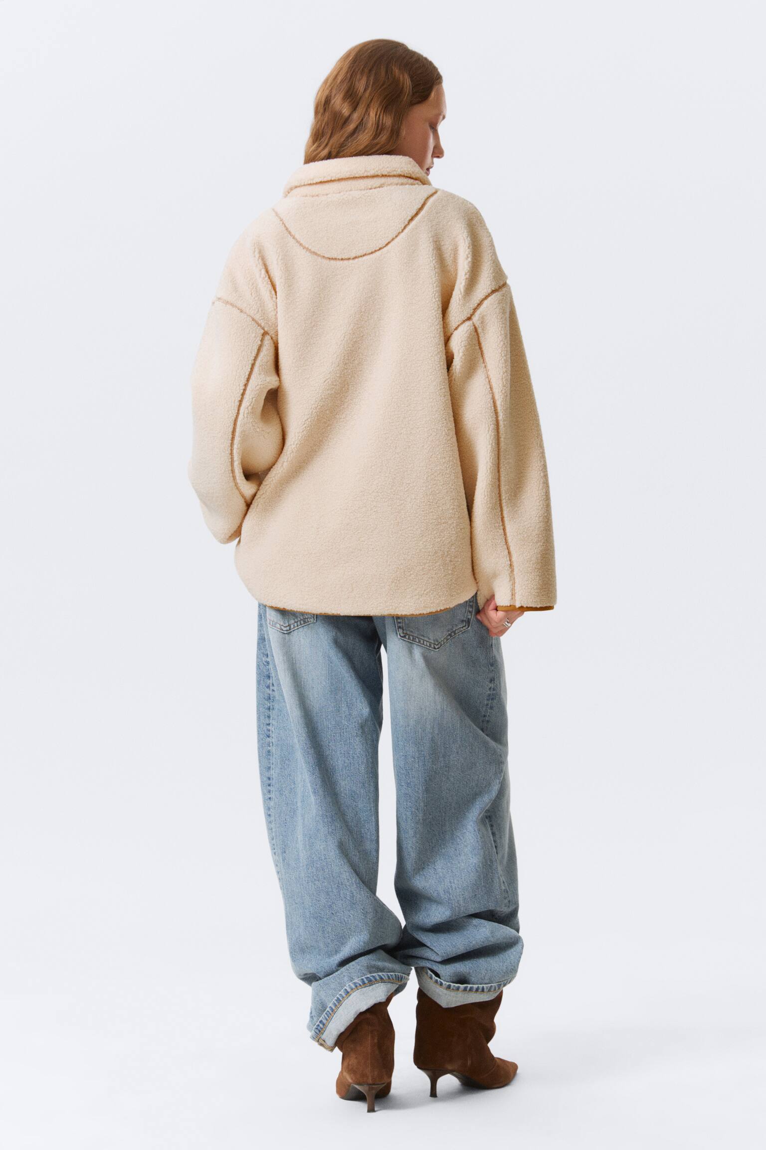 Relaxed Pile Fleece Jacket - Vaal lichtbeige/Light Blue - Brown Lining - 4