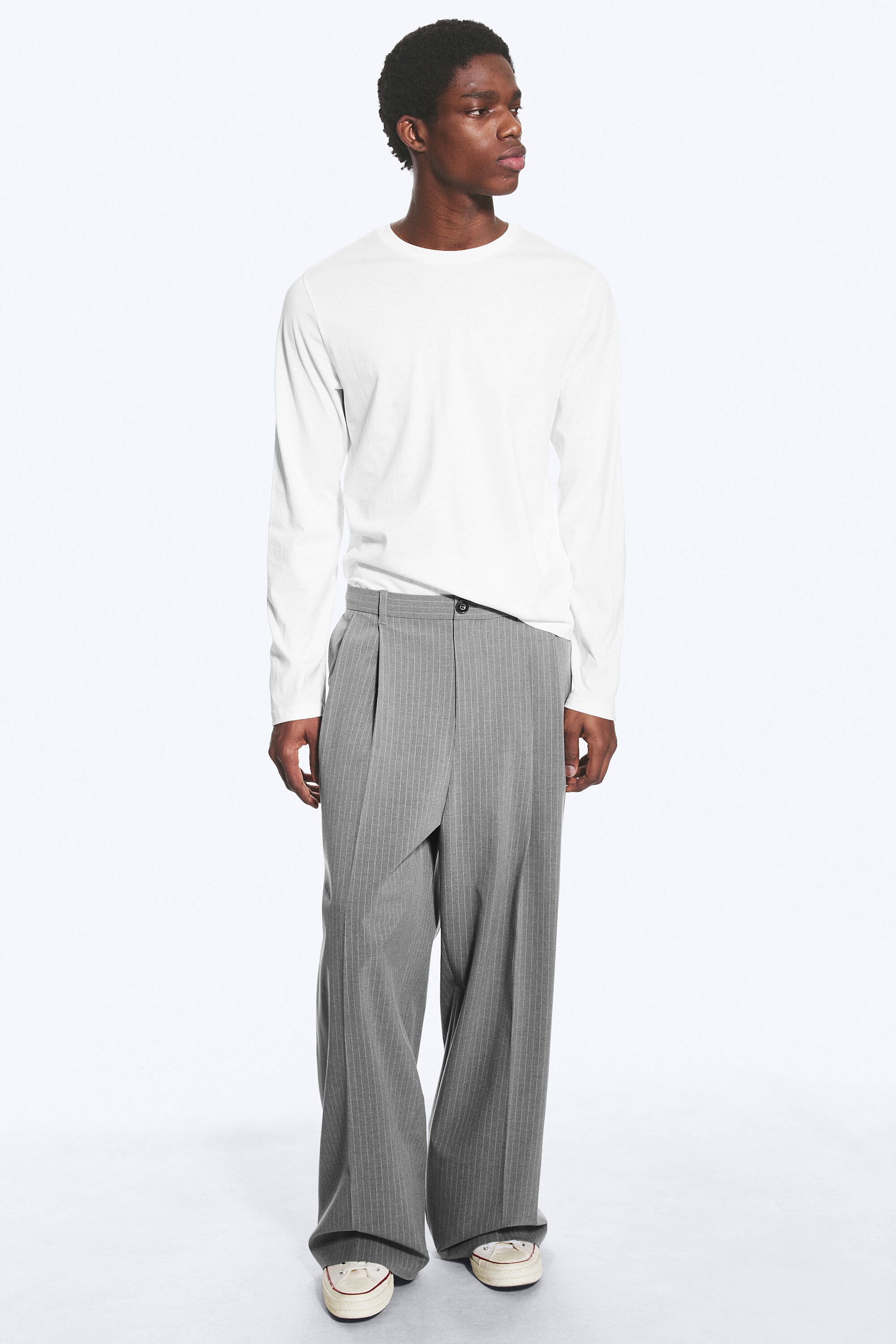 Light Dusty Grey - Nate Baggy Fit Pleated Suit Trousers - 1