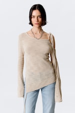 Light Mole - Asymmetric Tie-Shoulder Knitted Sweater - 0