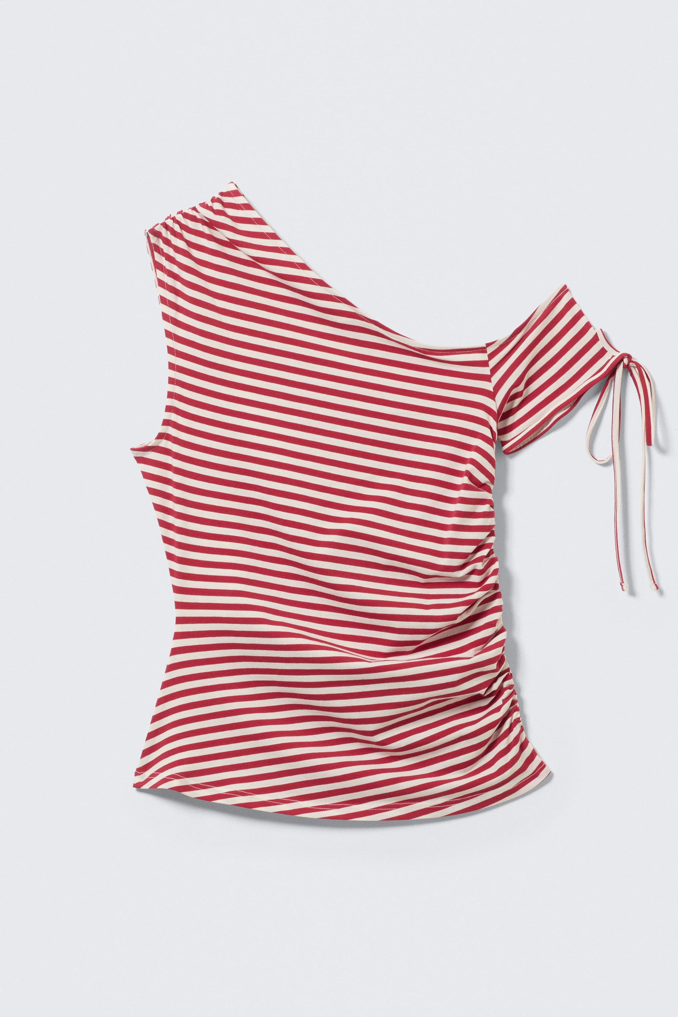 Rayures rouge/blanc - Haut asymétrique froncé - 1