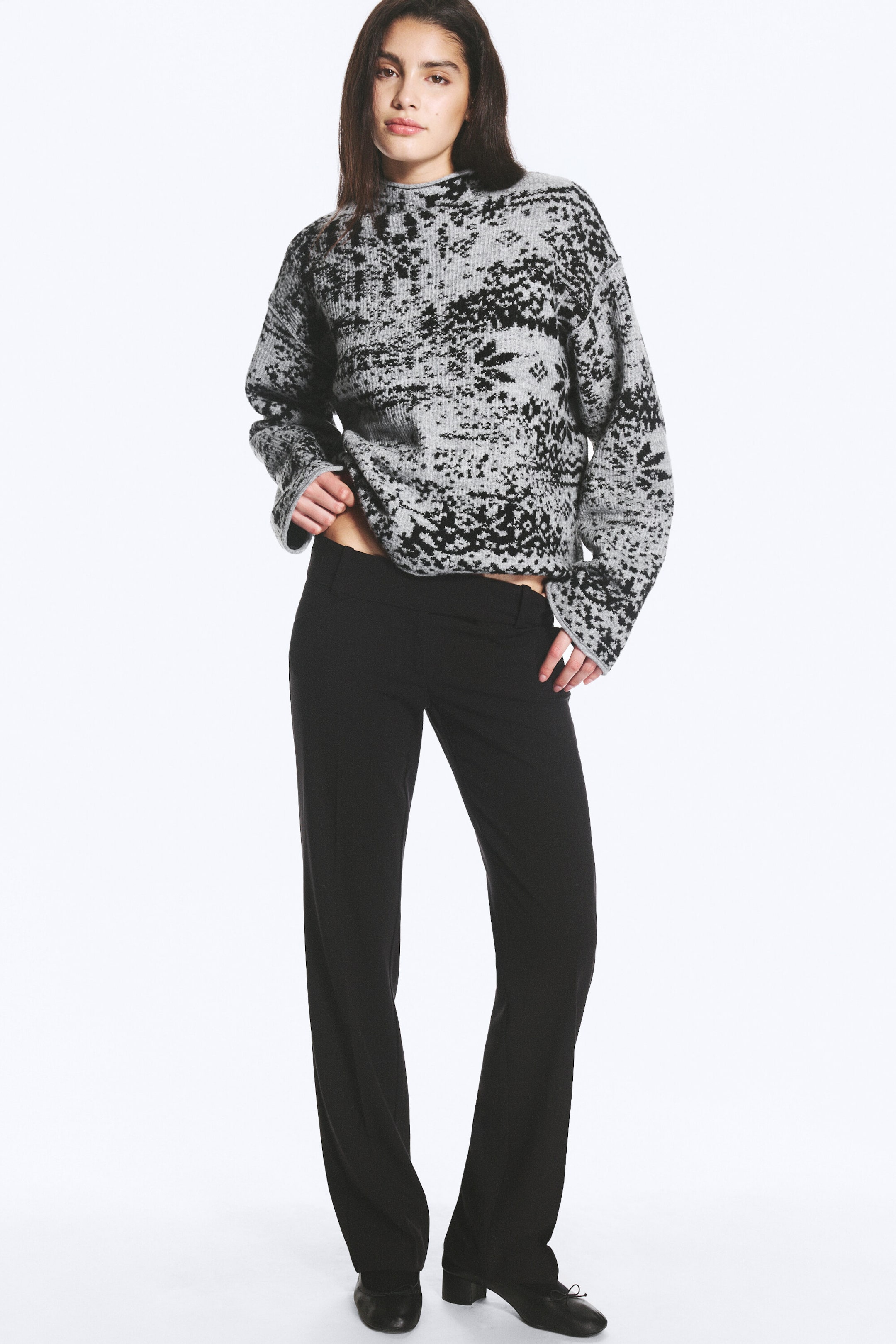 Schwarz & Grau - Boxy Jacquard-Pullover - 2