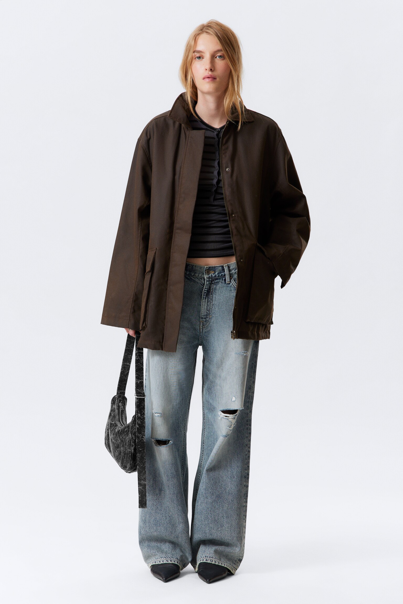 Waxed Cotton Utility Jacket - Dark Brown
