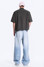 Checked Black - Boxy Short-Sleeved Cotton Shirt - 2
