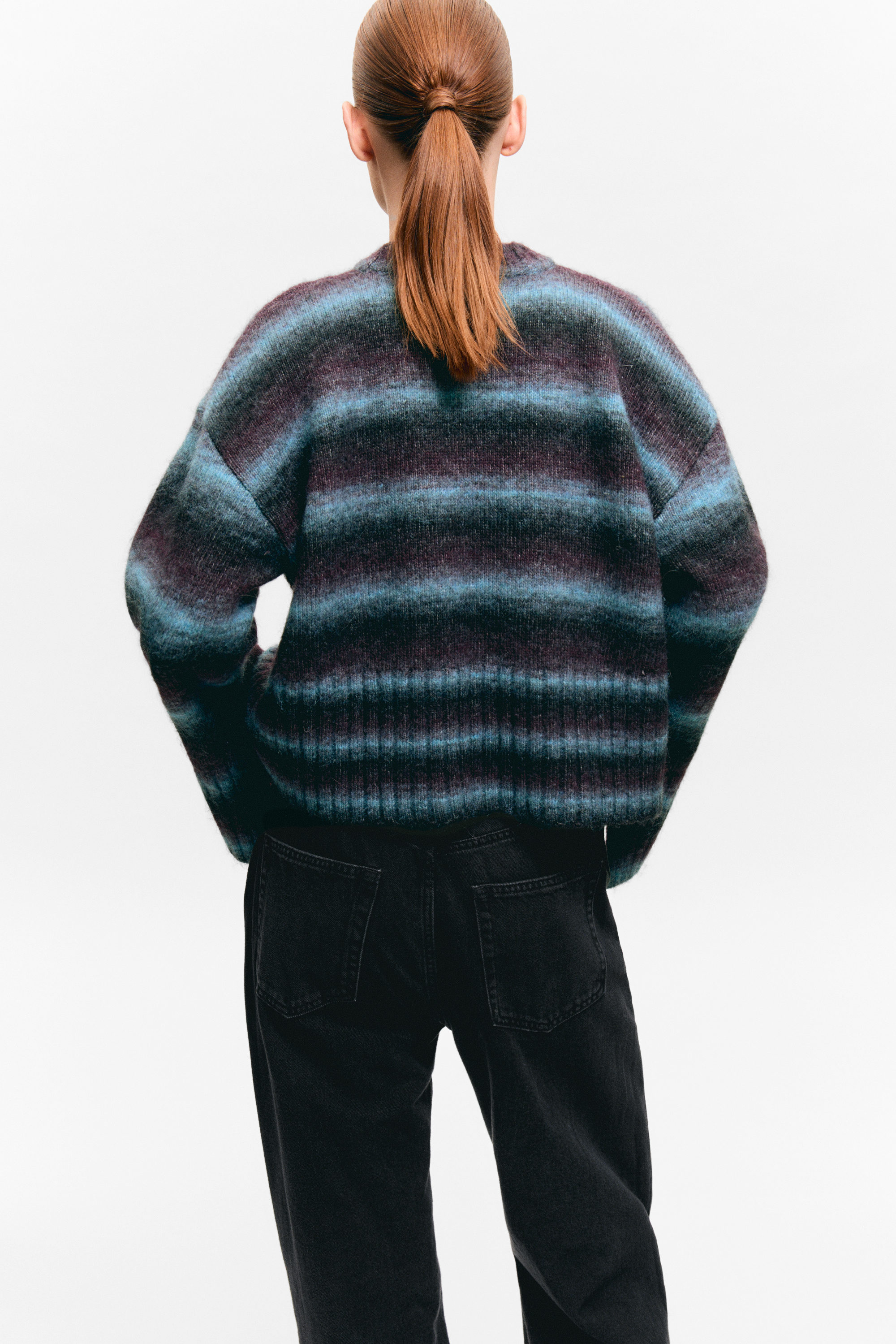 Turquoise rayé - Pull loose en maille - 3