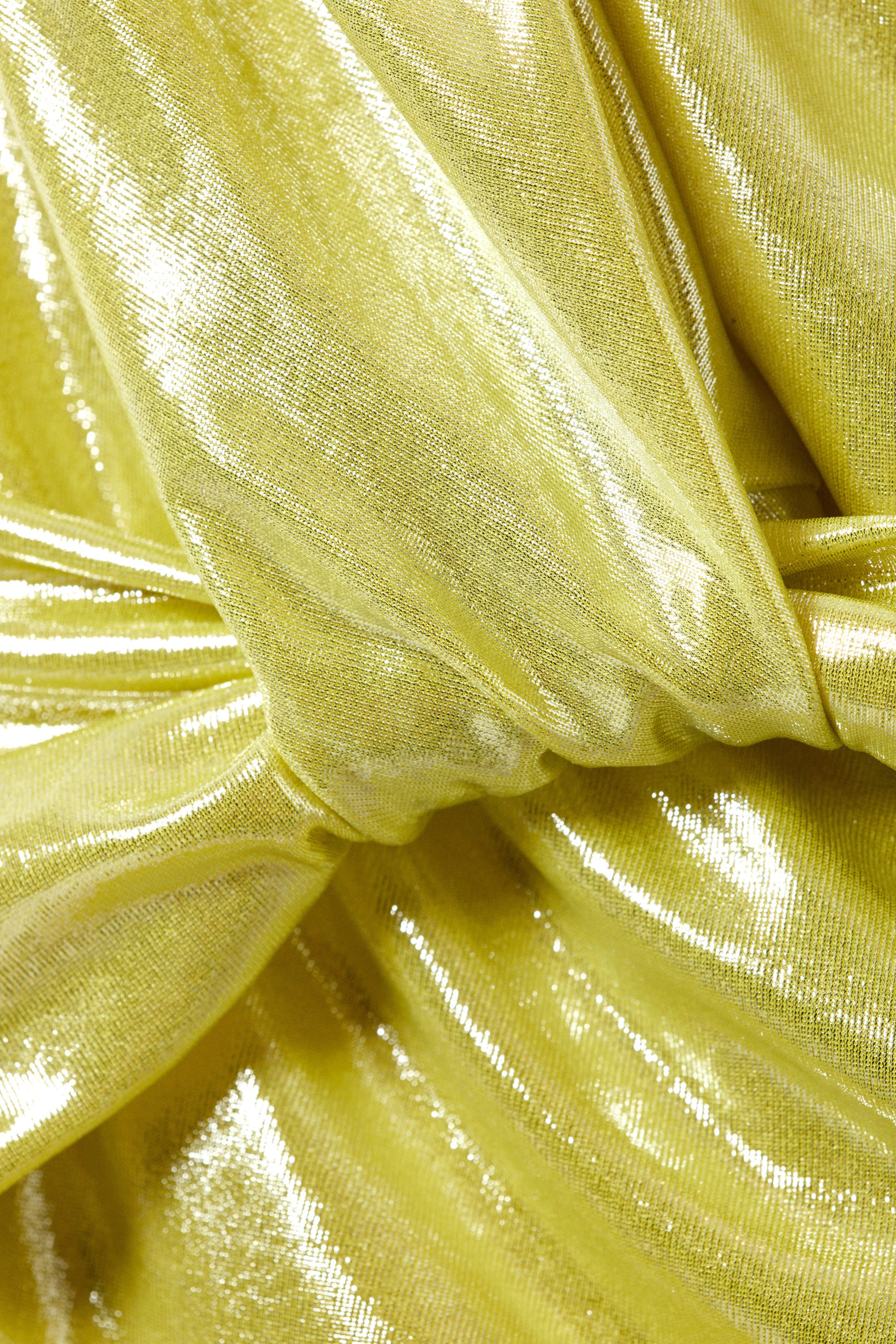 Shiny Yellow - Overlap Draped Asymmetric Midi Dress - 2