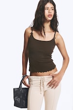 Dark Brown - Slim Ribbed Strap Top - 0
