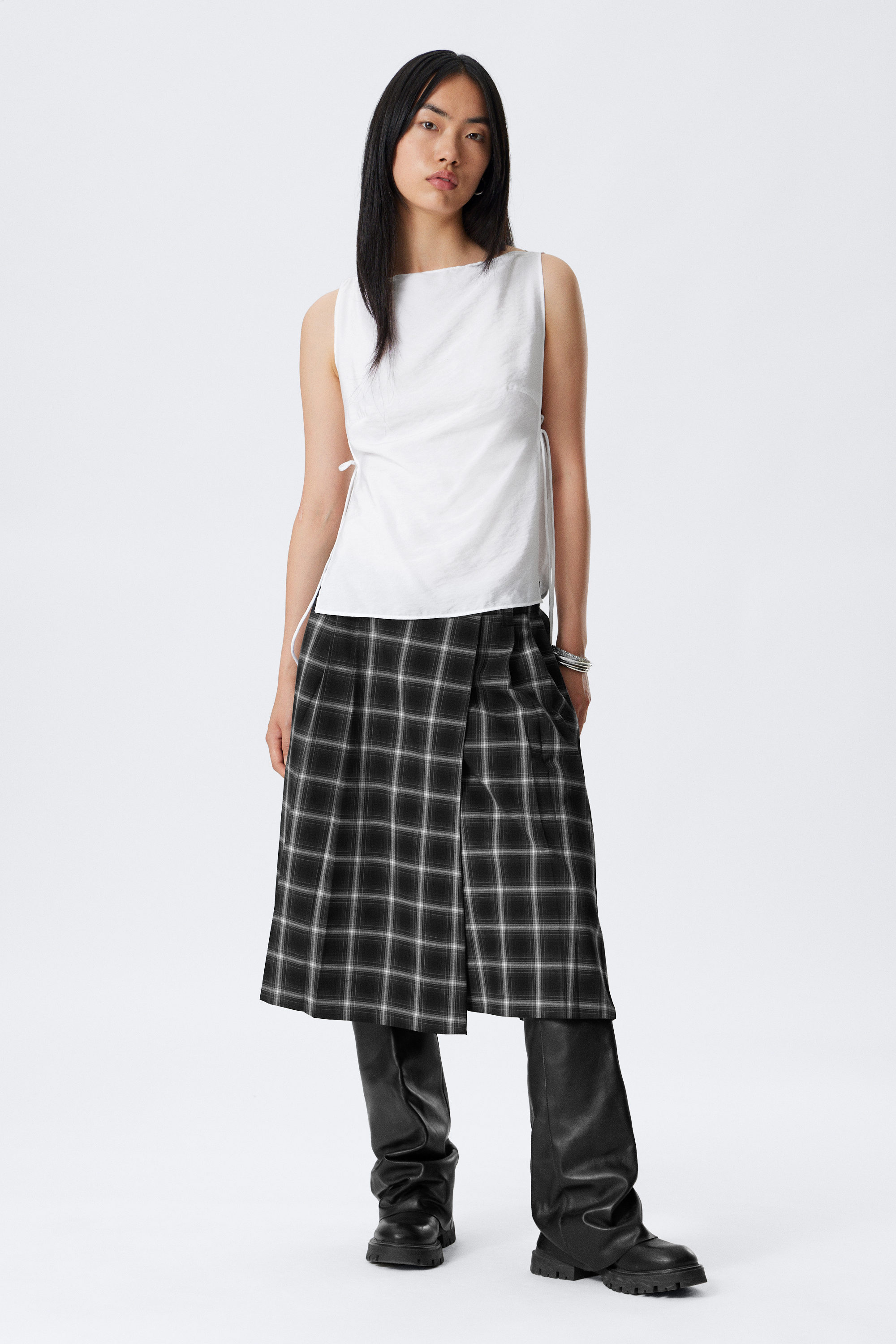 White - Sleeveless Boat-Neck Tie Top - 2