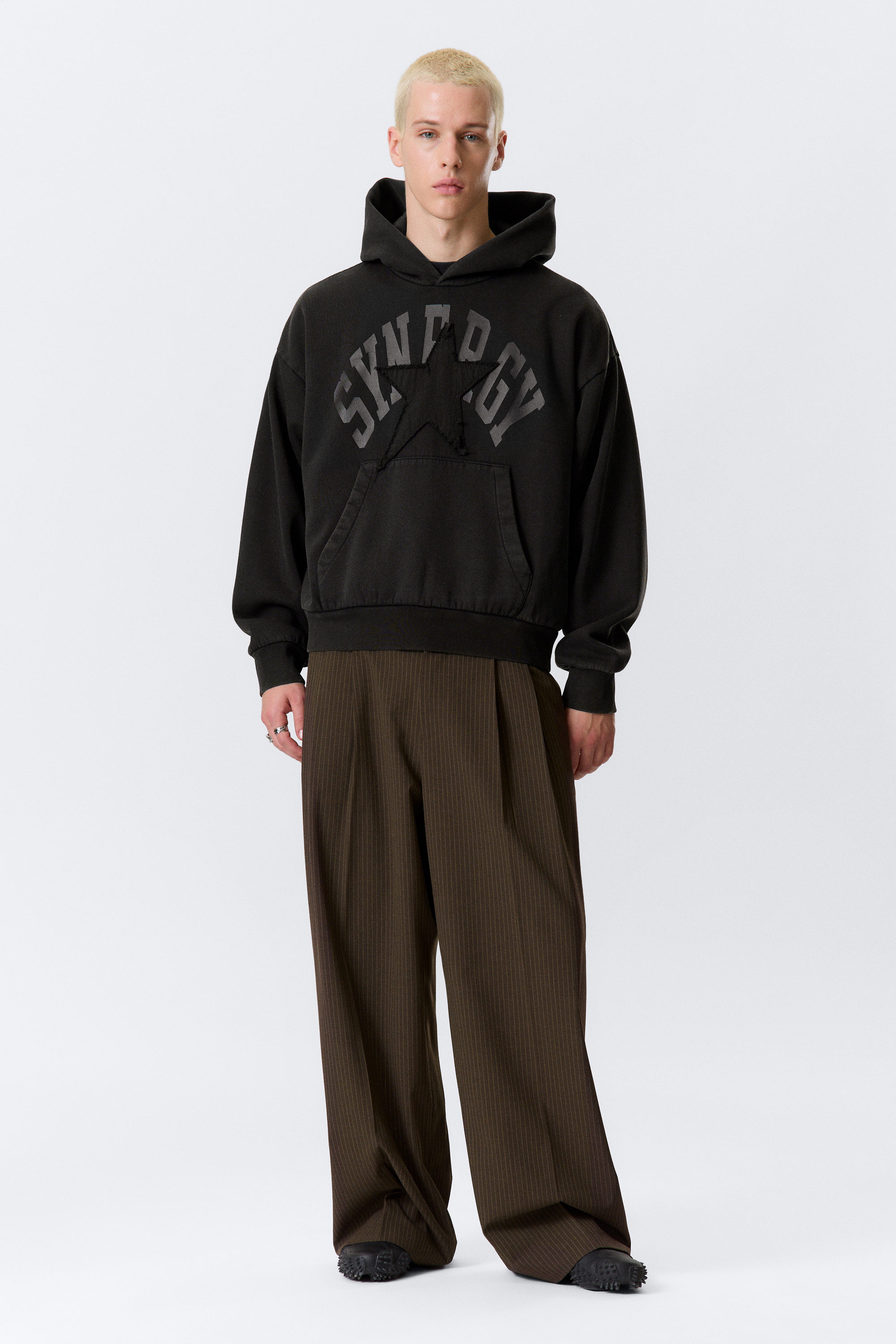 Svart - Synergy - Boxig hoodie med lös passform och tryck - 2