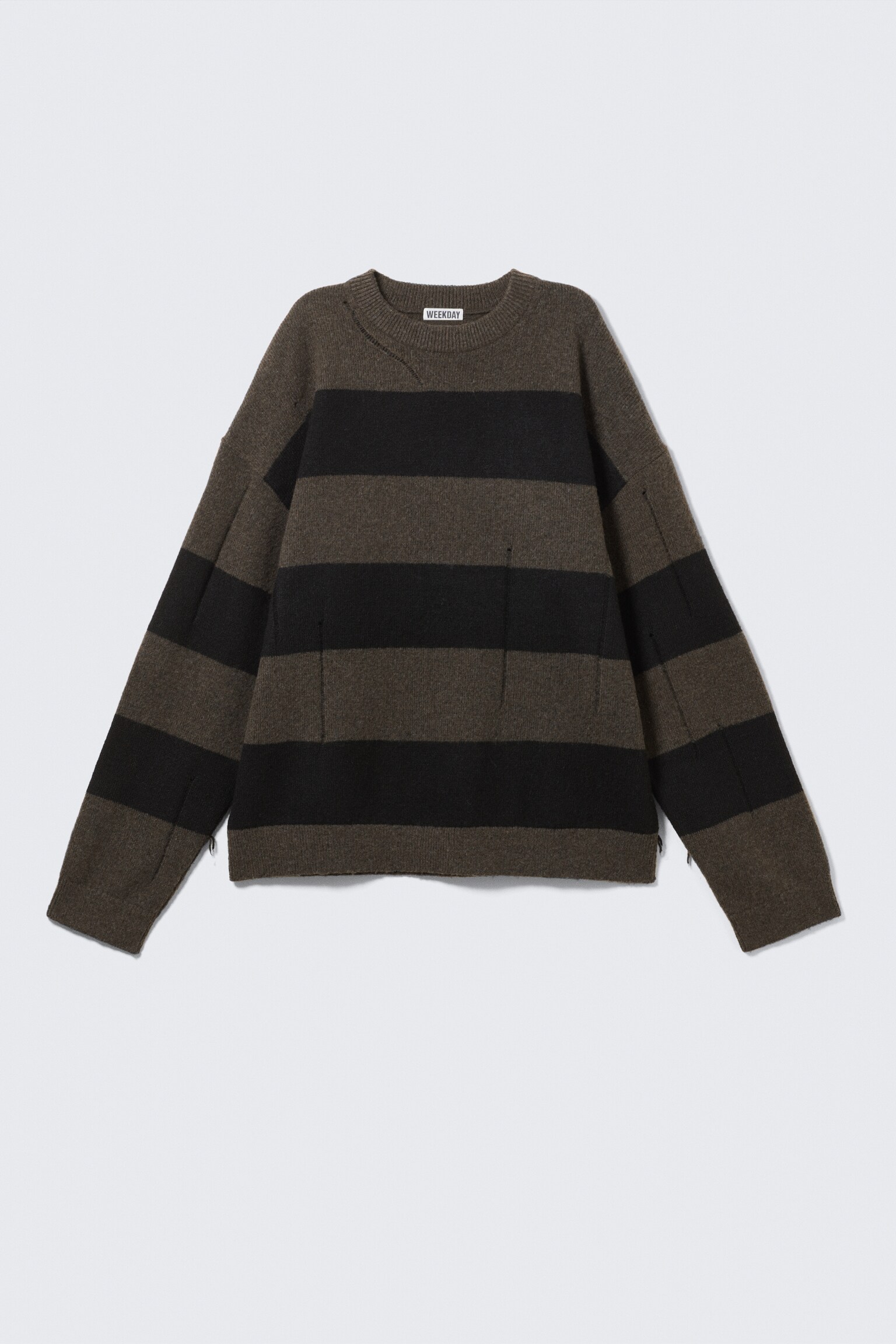 Striped Knitted Distressed Sweater - Brown & Black Stripes - 2