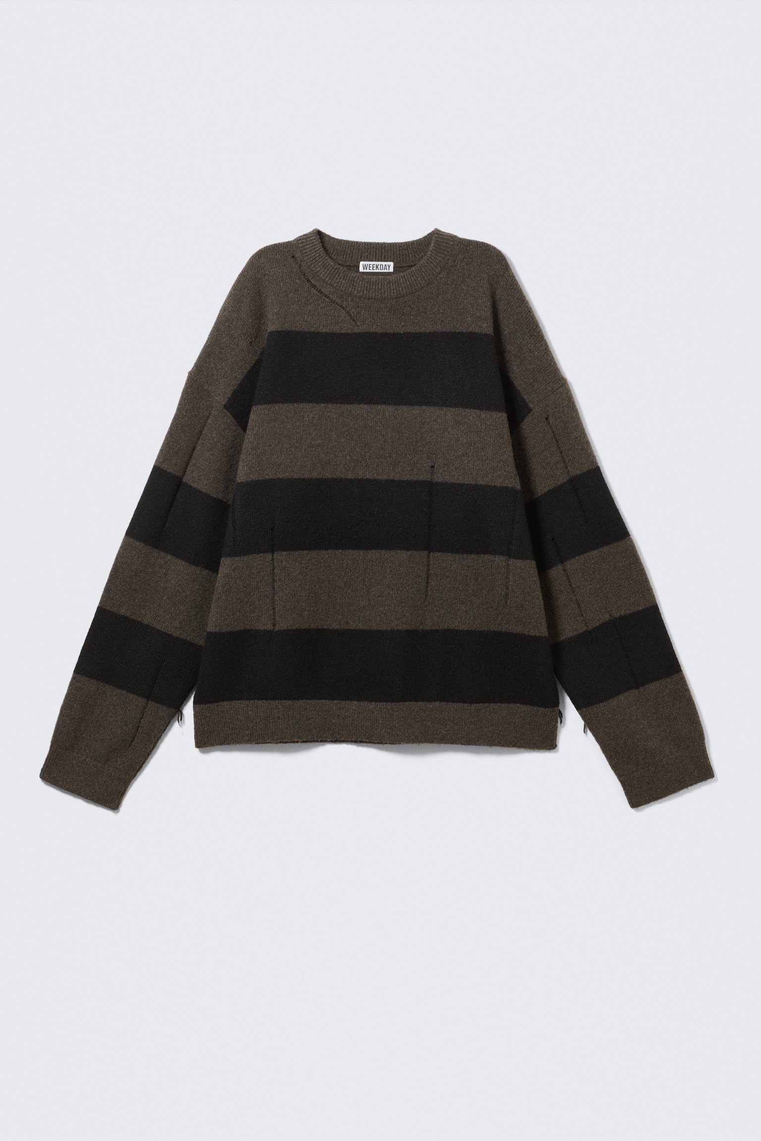 Striped Knitted Distressed Sweater - Brown & Black Stripes - 2