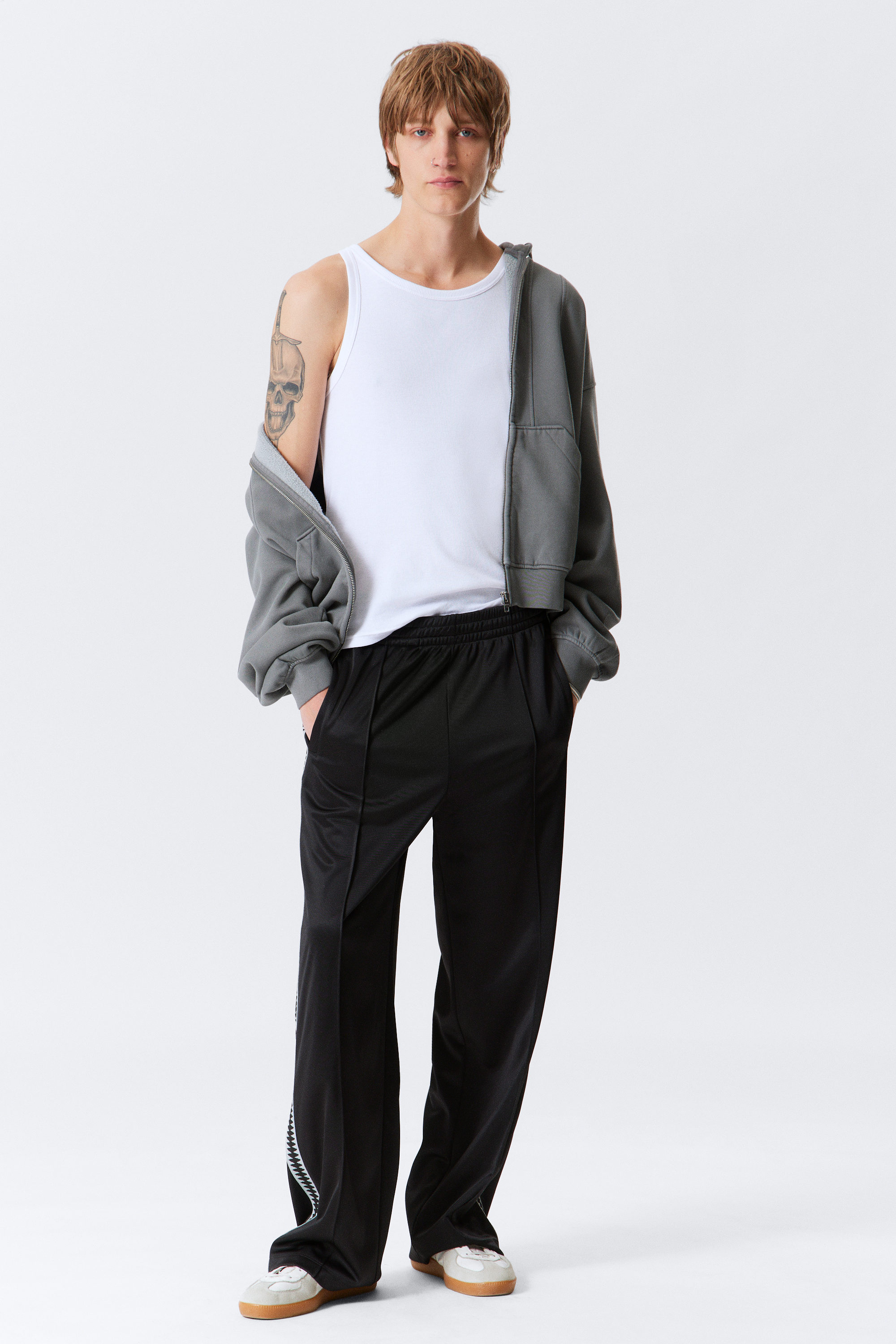 Black - Relaxed Contrast Stripe Trackpants - 1
