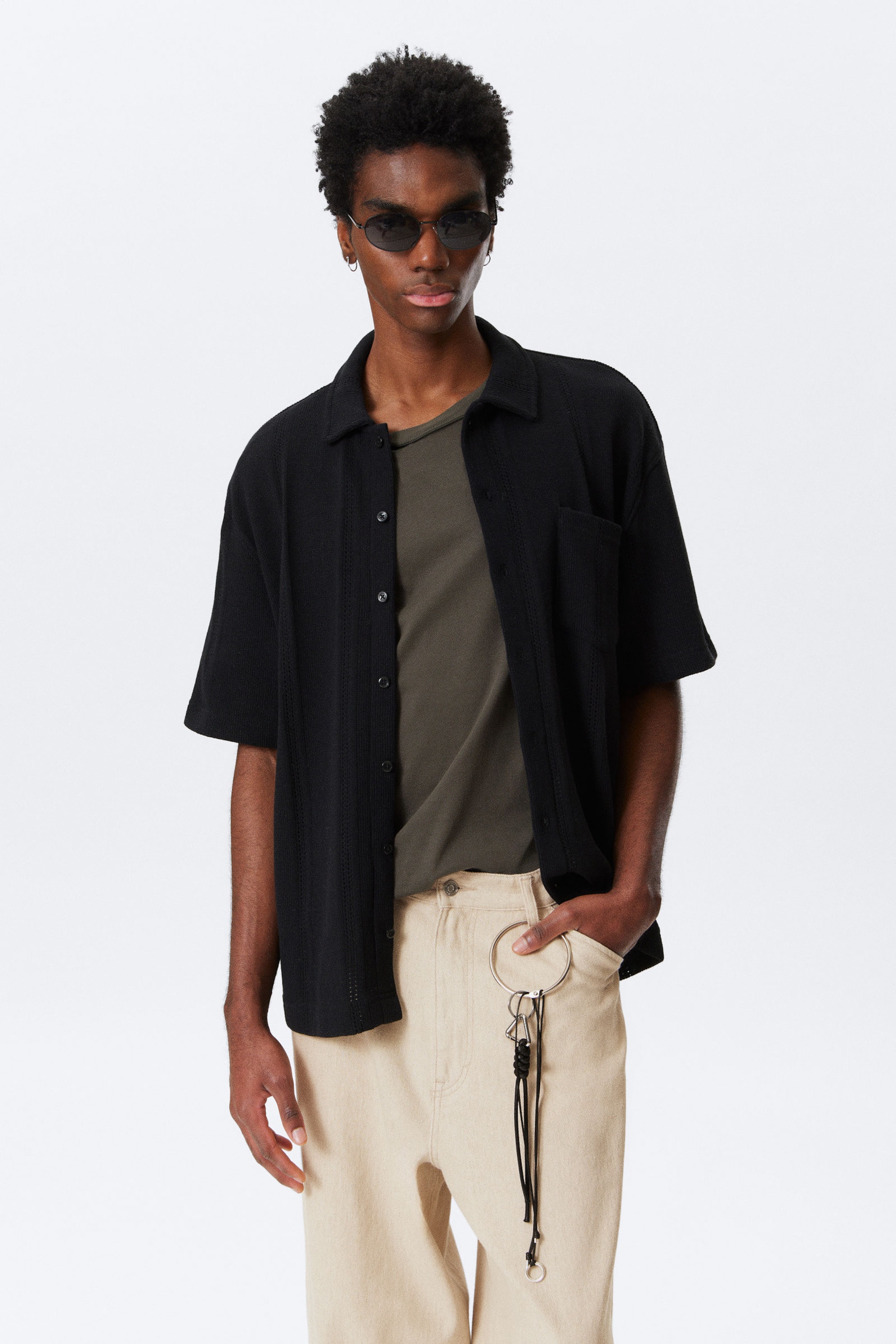 #272627 - Knitted Short-Sleeved Button-Up Shirt - 1