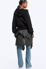 Black - Cropped Boxy Zip Hoodie - 3