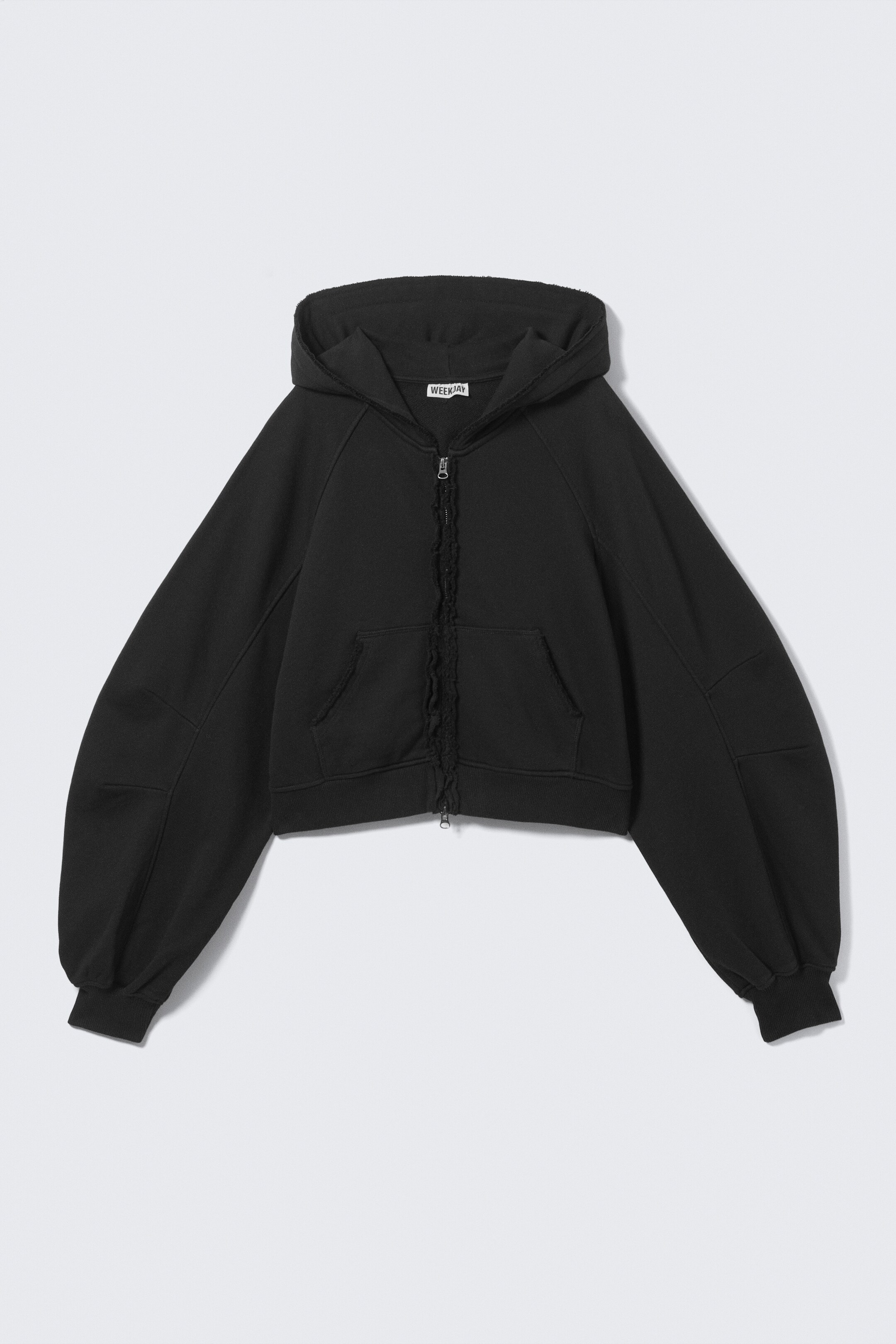 View larger image: Oversized Cropped Frayed Zip Hoodie - Black - Ladies | H&M GB 4