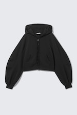 Noir - Sweat à capuche zippé oversize court et effiloché - 3